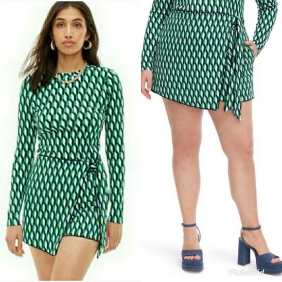 DVF X Target Side Wrap Arrow Geo Green Mini Skort Skirt - Picture 4 of 9